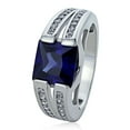 thumbnail image 2 of Men's Sterling Silver Square Simulated Blue Sapphire CZ Flat Top Modern Style Cocktail Ring ( Size 5 to 9 ), 2 of 4