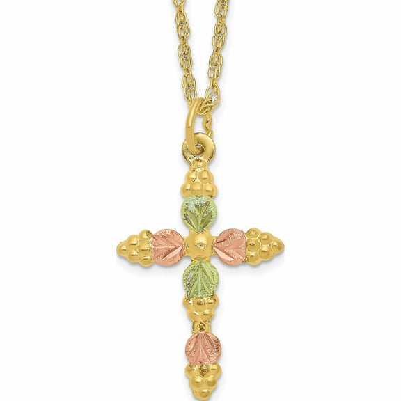 10K Yellow Gold Tri-Color Black Hills Cross Necklace (18 X 14.46) Made In United States 10bh704-18