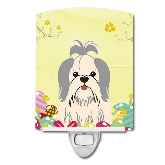Caroline's Treasures BB6085CNL Easter Eggs Shih Tzu Silver White Ceramic Night Light, 6x4x3", multicolor