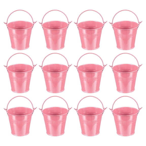 Uxcell 2.7"x2.3" Small Metal Buckets with Handle Mini Galvanized Bucket Colorful Easter Buckets Pink 12 Pcs