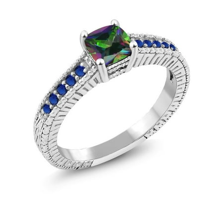 Deep Green Sapphire - 0.95 Ct Green Mystic Topaz Blue Simulated Sapphire 925 Sterling Silver Ring