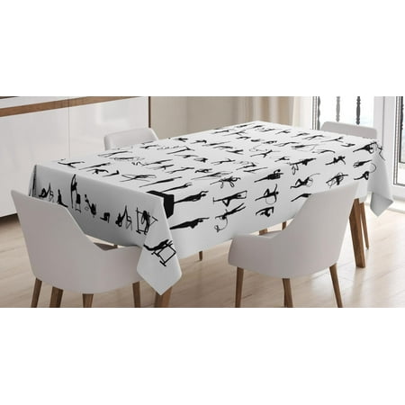 Podium Diamond Pattern Gymnastics Tablecloth, Olympic Competition Themed Silhouettes Pattern with Ribbons and Podium, Rectangular Table Cover for Dining Room Kitchen, 52 X 70 Inches, Black and White, by Ambesonne ()