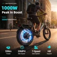 thumbnail image 6 of Lilypelle Folding Step-Thru Electric Bike for Adults, 20"×3.0 Fat Tire 7 Speed Electric Cargo Bicycle, 500Wh Built-in detachable battery, Peak 1000W Rear Motor，20MPH, Fits for 4'9" to 6'5", 6 of 11