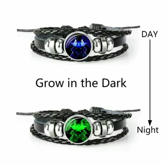 EOEMY Glow In The Dark Leather Braided Bracelet 12 Constellation Zodiac Sign Women Hot-Gemini