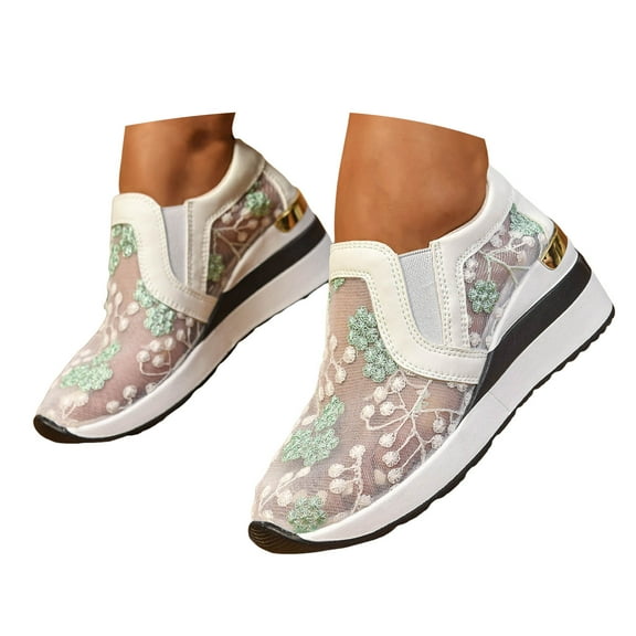 Mostsola Wedge Sandals for Women Floral Embroidery Mesh Fashion Sneakers Breathable Walking Shoes
