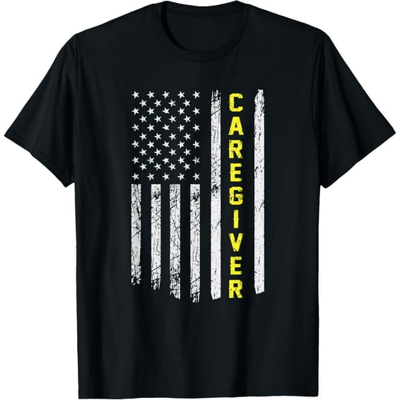 Premium Daily Comfort - Caregiver Vintage American USA Flag Caregiving T-Shirt