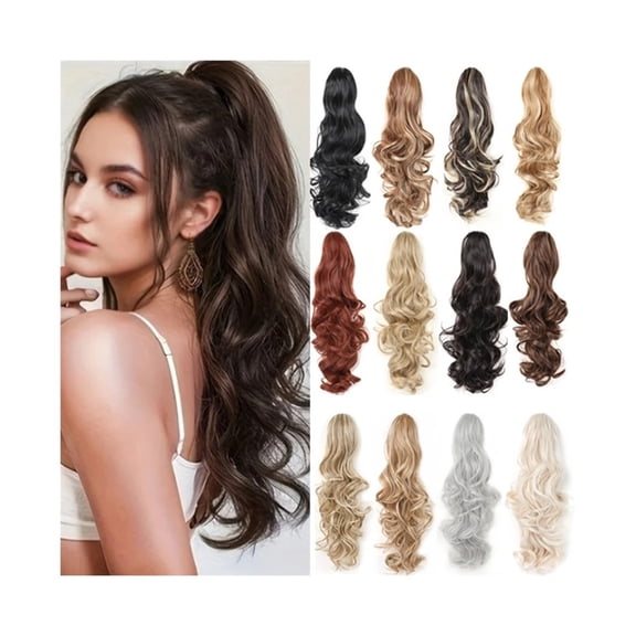 Claw Clip Ponytail Extensions Synthetic Thick Hairpieces 18/24 Inch Long Curly Wave Pony Tail for Women
