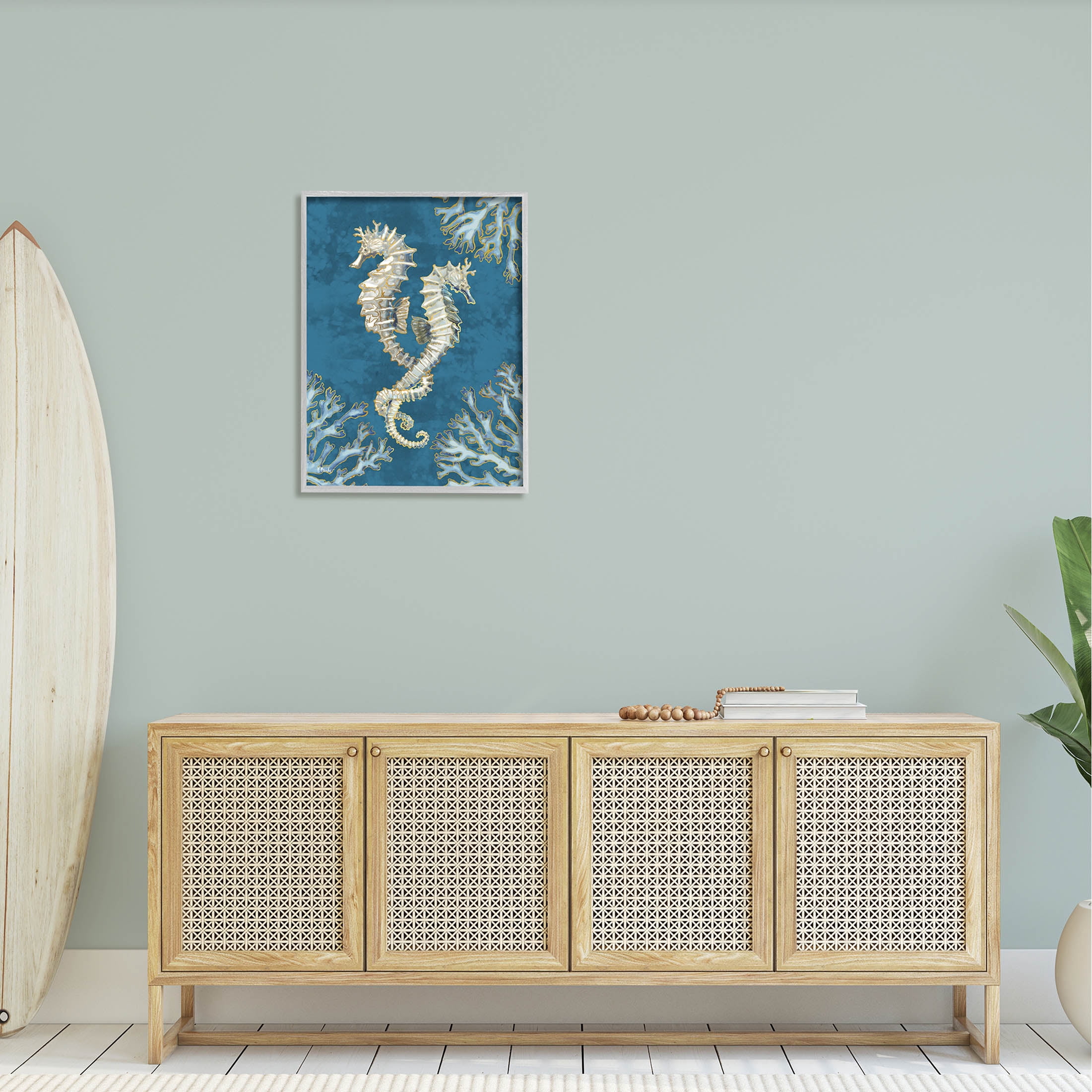 Stupell Industries Intertwined Seahorses Playa Sealife Graphic Art Gray Framed Art Print Wall Art, Design by Paul Brent