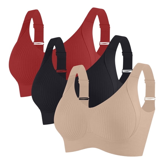 REORIAFEE Wireless Bras for Women Support Pack of 3 Pull on Plus Size Wide Strap No Underwire Push up Bralette Full Coverage Comfortable Seamless Padded Bras M-4XL