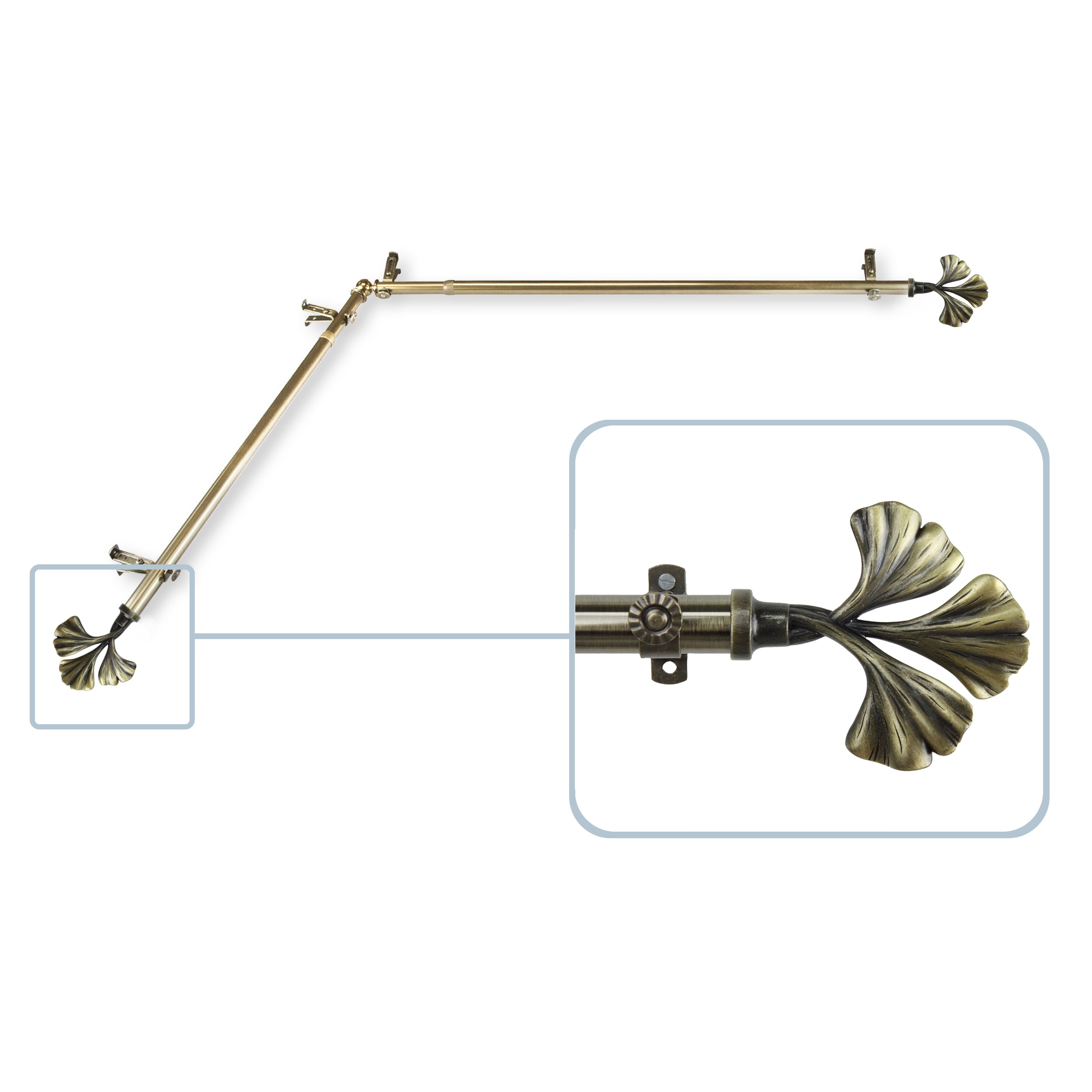 Florence 13/16 inch Corner Window Curtain Rod 120-170" - Antique Brass