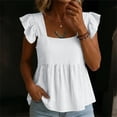 thumbnail image 2 of hotojiny Peplum Tops for Women Ruffle Sleeve Summer Flowy Blouse Square Neck Loose Fit T-Shirts for Beach Travel, 2 of 7