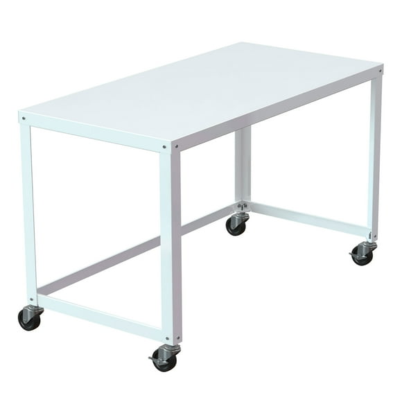 Hirsh Bureau d'Écrivain Mobile de 48 Pouces Prêt à Assembler pour Bureau à Domicile, Blanc