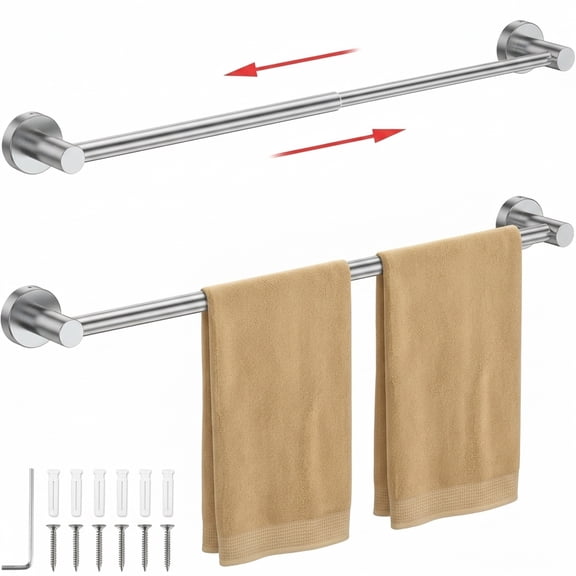 FUYGRCJ Towel Bar Retractable Stainless Steel Towel Holder Adjustable 13.8 to 24.8 Inch Wall Mounted Towel Rack Space Saving Towel Hanger Rustproof Towel Organizer Rod for Bathroom Kitchen