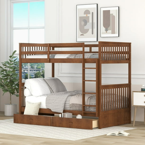 Bellemave Bunk Beds with Storage Drawers, Solid Wood Twin Over Twin ...