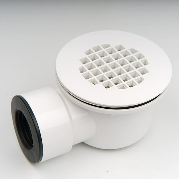 Low Profile Shower Base Drain with Perforated Strainer, 2 Inch Side Outlet Shower Drain, Low Profile Shower Trap PVC Drain and Side Outlet Drain Assembly