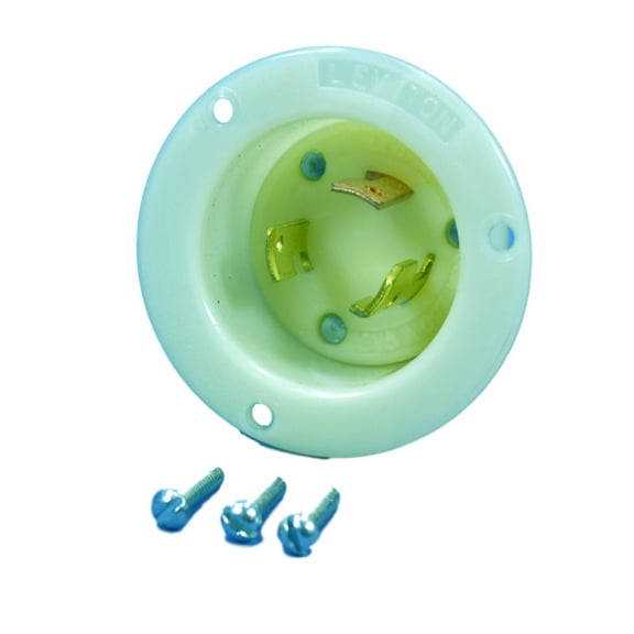 Leviton Industrial Grade White Flanged Twist Turn Locking Inlet Plug Grounding Non-NEMA 30A 3334-GC