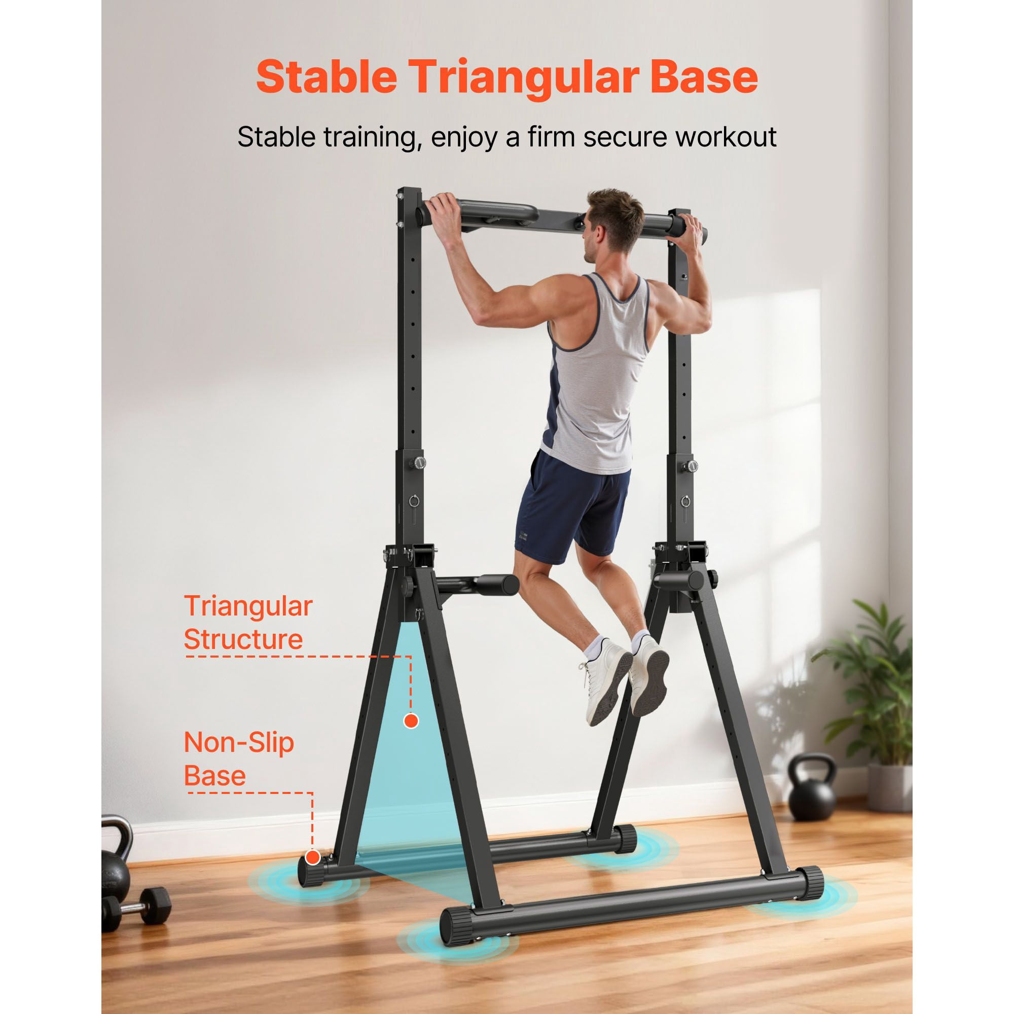 Portable Pull Up Bar, 330lb, Freestanding, 9-Level Height Adj, Steel