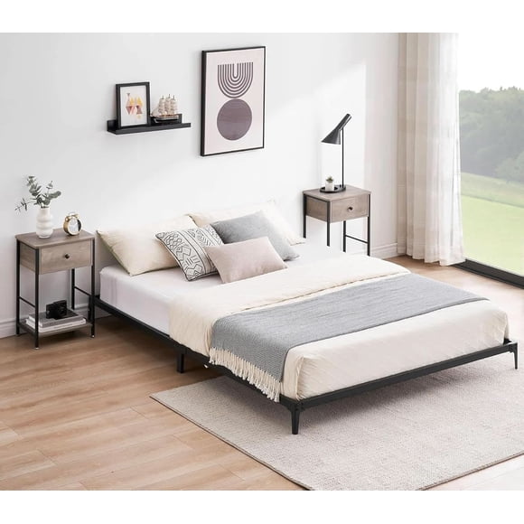 6-pulgada low profile tamaño completo size metal platform bedframe con heavy duty steel slats, fácil montaje, no box spring required, y noise-free in negra