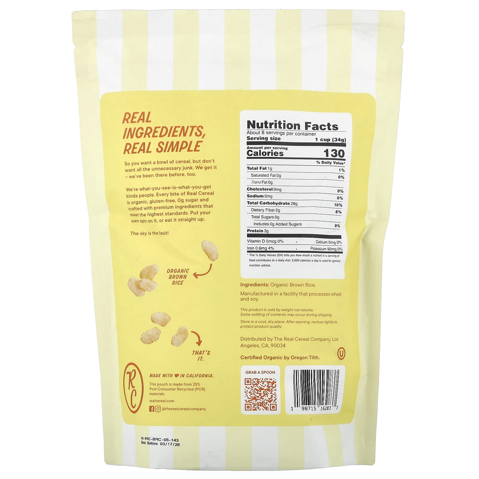 The Real Cereal Co, Organic Rice Crisps, 8.4 oz Pack of 2