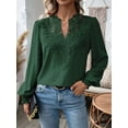 thumbnail image 5 of Womens V Neck Boho Long Sleeve Shirts Dot Chiffon Blouses Flowy Lace Crochet Clothing Casual Trendy Dark Green XXL, 5 of 7