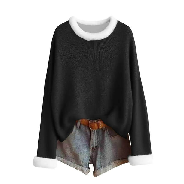 MHFRRA Camiseta Festiva de Manga Larga con Cuello y Estampado Festivo, Cómoda y Acogedora. Negro