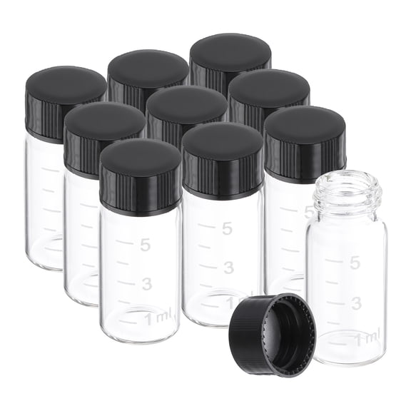 Uxcell 10Pcs 5ml Small Clear Glass Vials with Black Screw Cap, Borosilicate Glass Graduated Sample Bottles