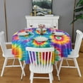 thumbnail image 2 of Colorful Rainbow Tie Dye Spiral Pattern Round Tablecloth 60"x60",Wrinkle Wipeable Table Cloth for Kitchen Dining Room Picnic Patio Party, 2 of 6