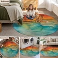 thumbnail image 5 of Abstract Round Area Rug 3Ft Washable Small Circle Rugs for Kitchen Entryway, Orange Teal Green Gradient Fluid Modern Oil Painting Non-Slip Carpet Floor Mats Indoor Outdoor Carpet Runner Home Decor, 5 of 8
