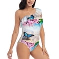 thumbnail image 3 of Gaeub Butterfly In Blossoms Zen Women's One Shoulder Ruffle Tummy Control Swimwear for Swimming Surfing Beach Party - Medium, 3 of 8
