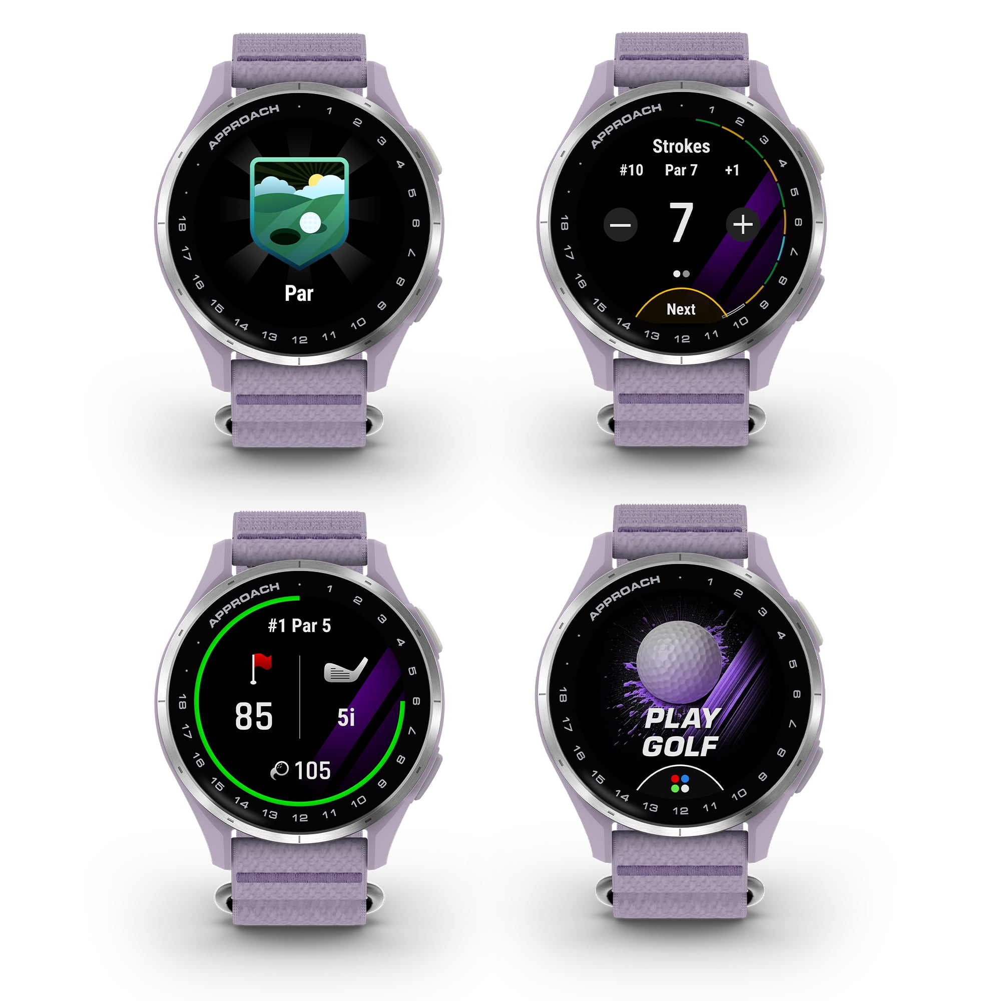 Garmin Approach J1 Junior GPS Golf Smartwatch, Silver Aluminum Bezel with Lilac ComfortFit Fabric Band, Features for Learning and Improving, Pace of Play Timer Bundle