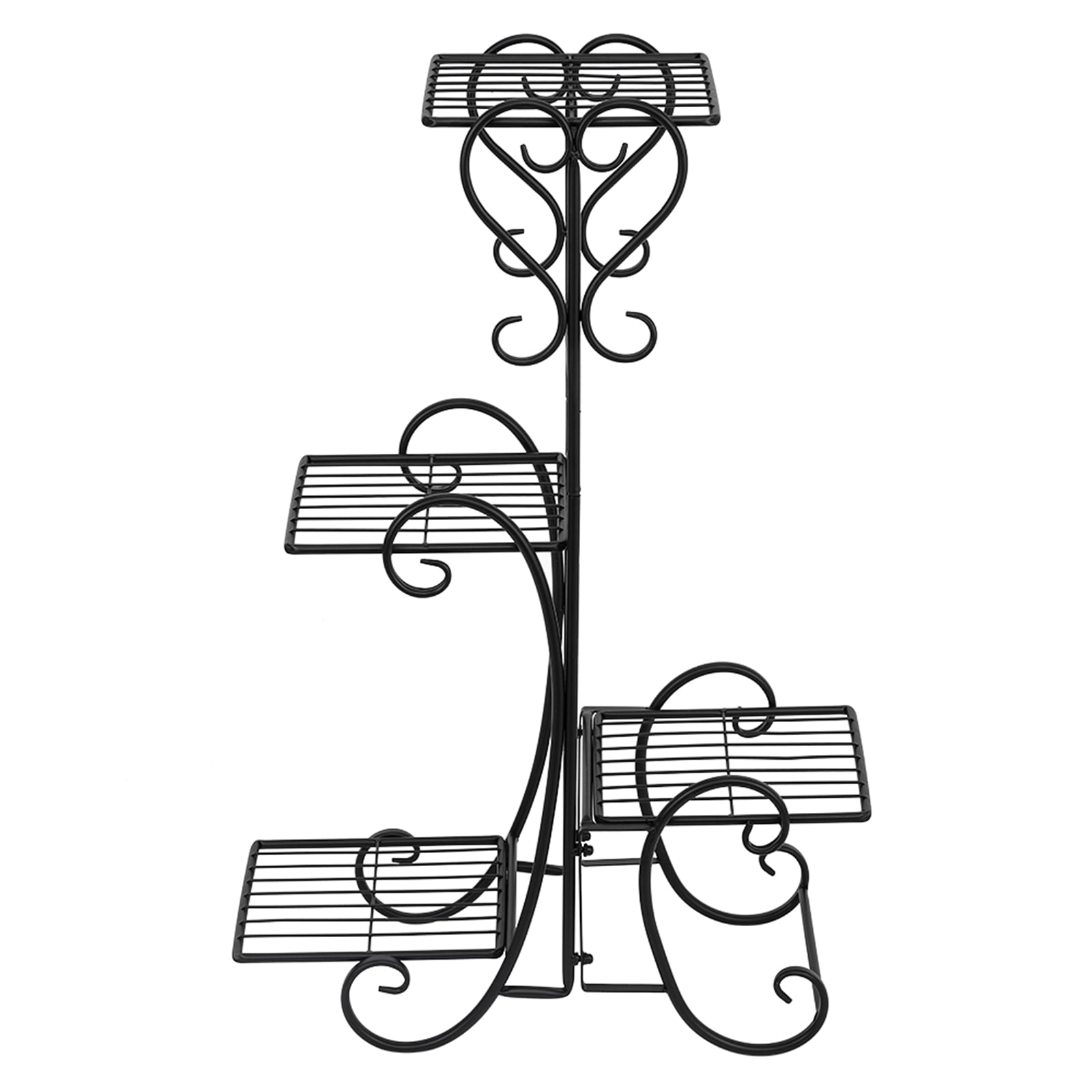 Black Metal 4-Potted Square Flower Plant Stand for Indoor Outdoor