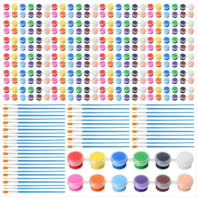 Juego de Mini Pintura Acrílica de 336 Piezas, Juego de 24 Tiras de Pintura Acrílica de 12 Colores, Pinceles de Pintura de 48 Piezas para Niños y Adultos (2 Ml)