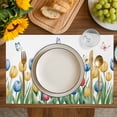 thumbnail image 4 of Watercolors Tulips Placemats Set of 12, Spring Butterflies Flowers Leaves Plants Placemats for Dining Table, Place Mats for Kitchen Tabletop, Waterproof Wipeable Dining Table Mats Set, 4 of 9
