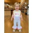 thumbnail image 6 of BemeyourBBs Toddler Baby Girls Summer Clothes Infant Baby Girl Fathers Day Outfit Romper Overalls Sleeveless I Love Dad Letter Heart Embroidery Stripe One Piece Jumpsuit Overalls Bell Bottom, 6 of 9