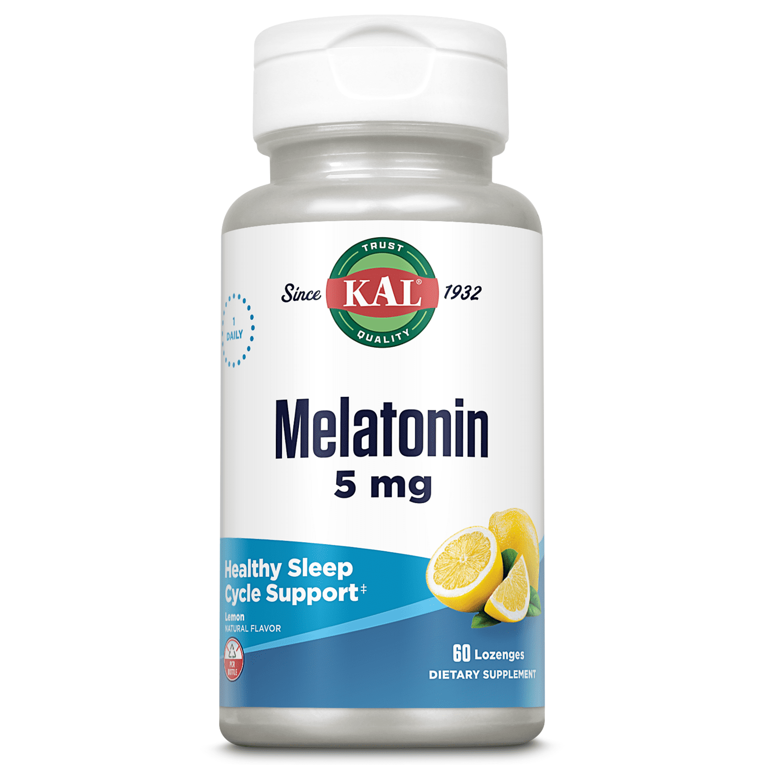 KAL Melatonin 5 mg, Lemon - 60 Lozenges - With Vitamin B-6 - Vegetarian - 60 Servings