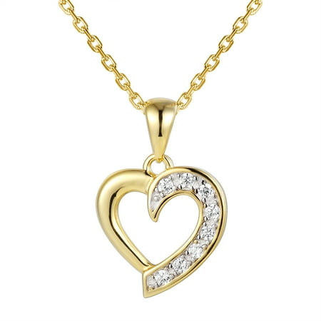 Master of Bling - 14k Gold Finish Heart Pendant Simulated Diamond 925 ...