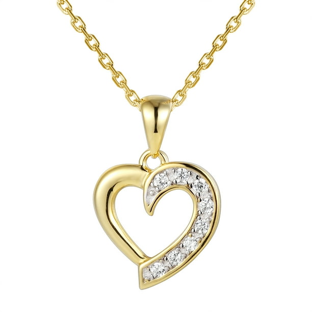 Master of Bling 14k Gold Finish Heart Pendant Simulated Diamond 925