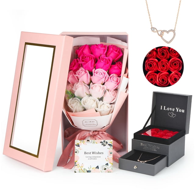 Ramo de rosas preservadas MROUEN con 18 flores y collar
