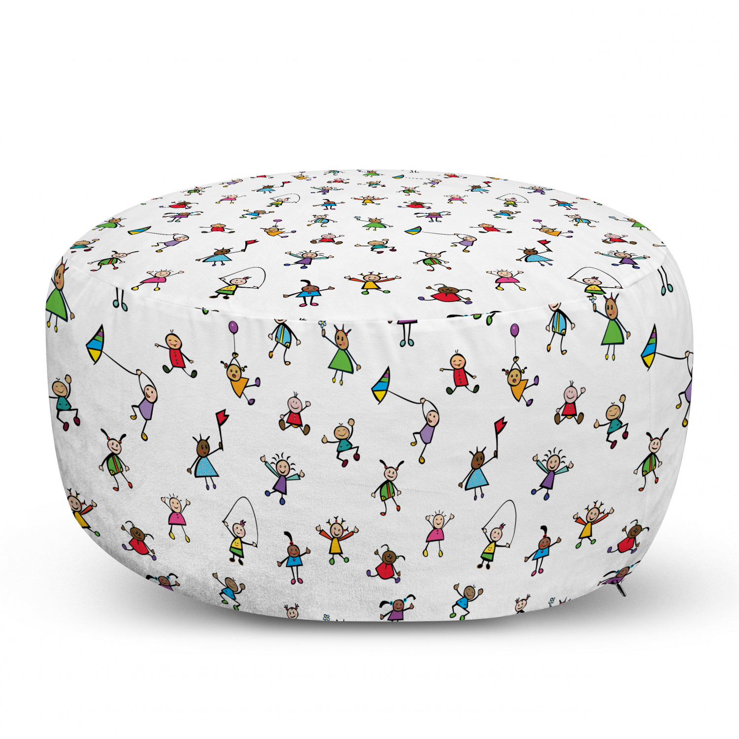 Colorful Pouf Cover with Zipper, Playing in the Field Doodle Colorful ...
