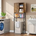 thumbnail image 3 of Biemlerfn Over the Toilet Storage Cabinet, Bathroom Storage Organizer with Adjustable Shelf, Toilet Paper Holder & Hooks, Freestanding Space Saver, Brown, 3 of 9