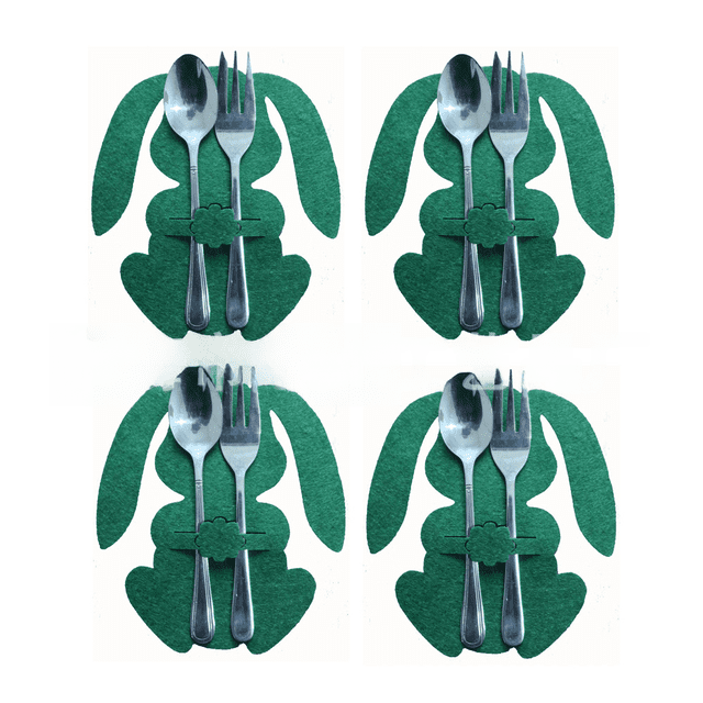 Bolsa de cuchillo y tenedor de conejo de Pascua Juego de vajilla de conejo de 4 piezas es un juego de dos colores gris verde Nuevo