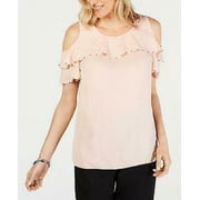Jm Collection Petite Studded Ruffle Cold-Shoulder Top, Choose Size & Color Title: PL/Casabella