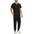 thumbnail image 6 of Men's Workwear Scrubs 2-Piece Set, Quick-Dry Fabric Solid Color V-Neck Pocket Short Sleeve Top and Pants, Nursing Uniform For Medical Duty,Black,L, 6 of 6