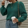 thumbnail image 7 of Pullover Sweaters for Women Puff Sleeve Pullover Sweater Round Neck Soft Sweater Slim Fit Solid Color Knitted Jumper sweaters women, 7 of 7