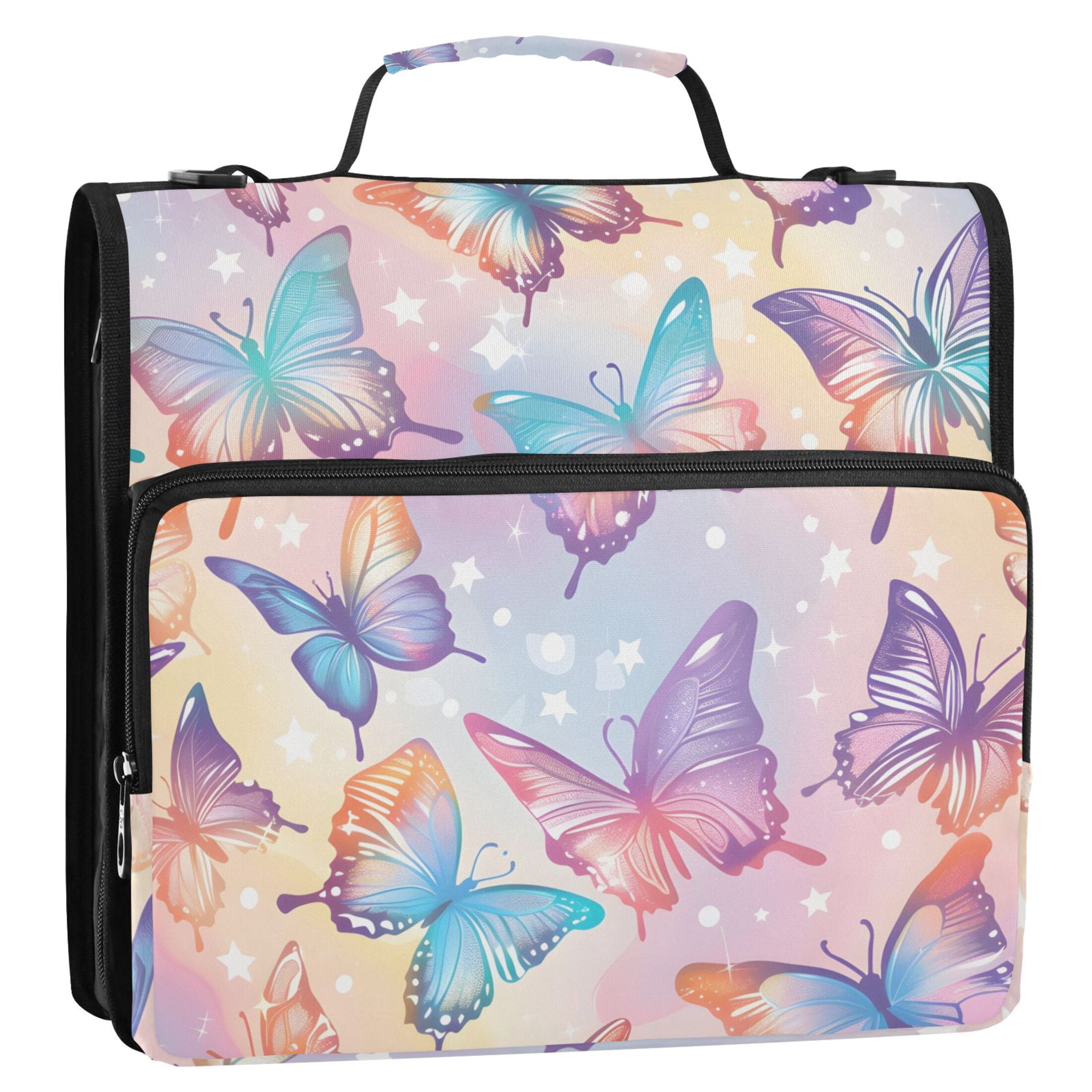 ALAZA Zipper Binder Butterfly and Stars 3 Ring Trapper Keeper File Folder Organizer Bag