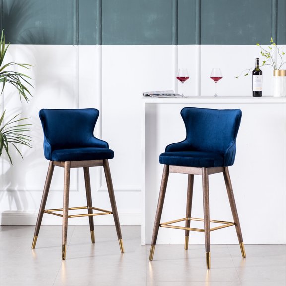 Set of 2 Wingback Stools / Blue Polyester Seating Option