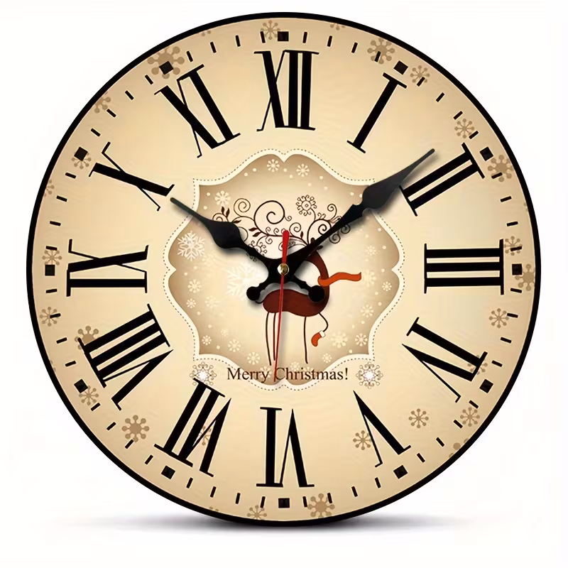 Yoofine Vintage Christmas Roman Numeral Wall Clock, Silent MDF 10 Inch