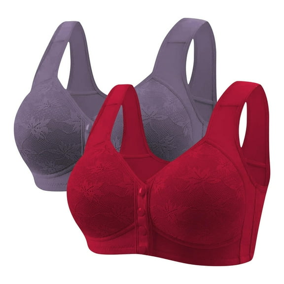 snilers 2 Pcs Bras for Women Plus Size Post Surgery Front Closure Mastectomy Bra Wirefree Full Coverage Bralettes Comfort T Shirt Bra