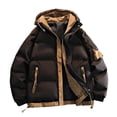 thumbnail image 1 of Men's Solid Color Hooded Zipper Multi-Pocket Cargo Thickened Long Sleeve Parka, 1 of 6