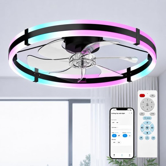 Ventilador de techo Addlon 61 cm RGB con control por app y control remoto - Negro